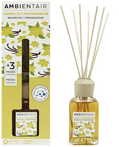 Ambientair.  Scented Rod Diffuser.  Mikado Vanilla Air Freshener, diffuser with rattan sticks.  The best alcohol-free air freshener for home.  Air freshener for the kitchen and bathroom.