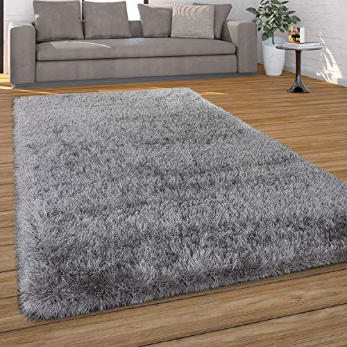 Shaggy Living Room Long-Pile Rug, Pastel Colors, Soft Yarn, Solid Color, Size: 160x230 cm, Color: Gray