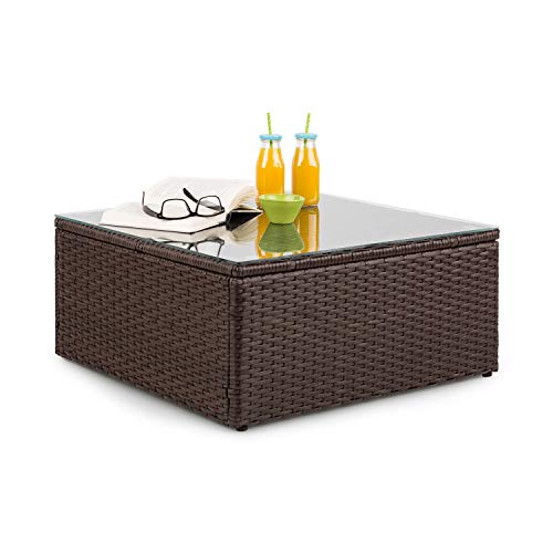 Blumfeldt Theia Low Side Table Side Table Outdoor Table - Polyratán, Glass Plate, Brown