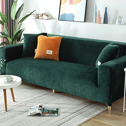 WCPQT Soft Elastic Easy Fit Decorative Sofa Covers, Thick Elastic Furniture Protection Sofa Cover, Velvet Sofa Cover, for Loveseat Arm-Chair Green 3 Seater