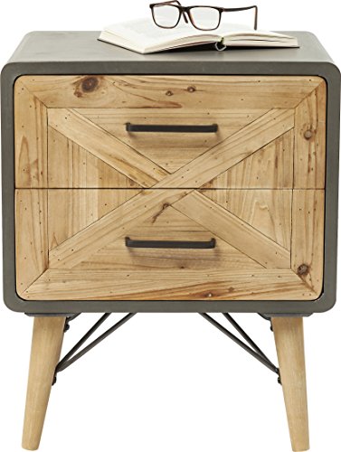 KARE Nightstand X Factory 2 Drawers, Gray, 60 x 40 x 50 cm, Pine, (H / B / T) 60 x 50 x 40 cm