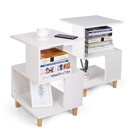 Amzdeal Bedside Table 2, Bedside Tables, Side Table with Open Compartment, Easy Assembly, for Living Room, Bedroom, Corridor, Office, White40x40x60 cm (LxWxH)