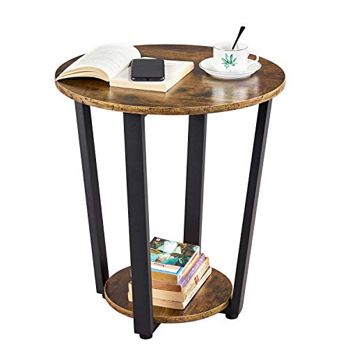 Yaheetech Rounded Side Table 50 cm Diameter Metal Wood Retro Industrial Style Bedside Table