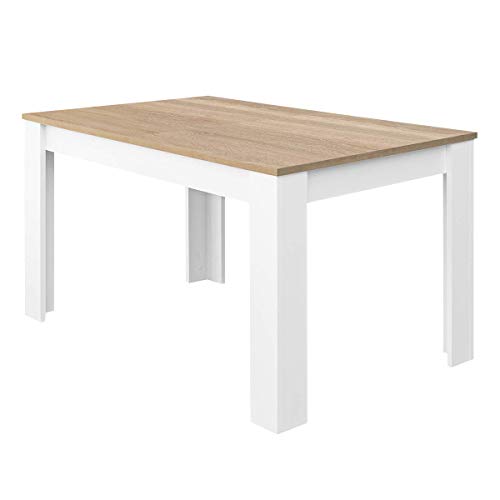 Habitdesign Extendable Dining Table, Living or Kitchen Table, Finished in Artik White and Canadian Oak, Kendra Model, Measurements: 140-190 cm (Length) x 90 cm (Width) x 78 cm (Height)