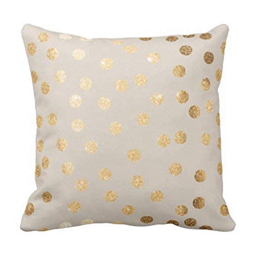 EU Decorative Pillow Case Beige and Gold Polka Dot Decorative Pillow Case with Polka Dot Home Decor Square Cushion Pillow Case 18x18 Inch