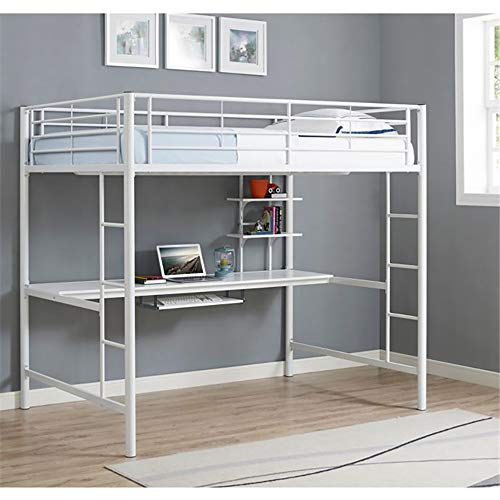 VBARV Metal Loft Bed with Desk, Industrial Metal Double Loft Bunk, Premium Steel Slats Support, with Large Storage Space, Easy Assembly