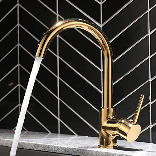 QD Golden kitchen mixer tap for single-lever kitchen with extendable shower