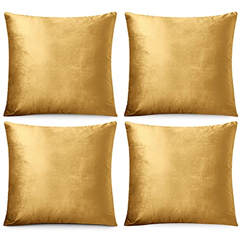 FARFALLAROSSA Set of 4 square velvet cushion covers with reinforced invisible zipper, ideal for sofa cushion, suitable for any season, solid color, 50 x 50 cm