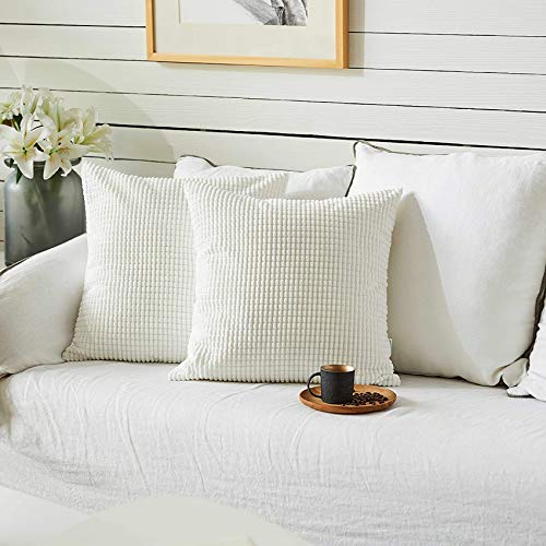 QUANHAO Corn Cob Pillow Case, Cushion Cover, Corduroy Cushion Cover, Square Decorative Cushion for Sofa and Car Pillow Cover, 2-Pack (White, 45x45cm)