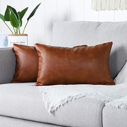 Mandioo 2 Piece Faux Leather Sofa Cushion Cover Home Decorative for Home Bedroom Sofa Living Room Bed Pillowcase 30X50cm Brown