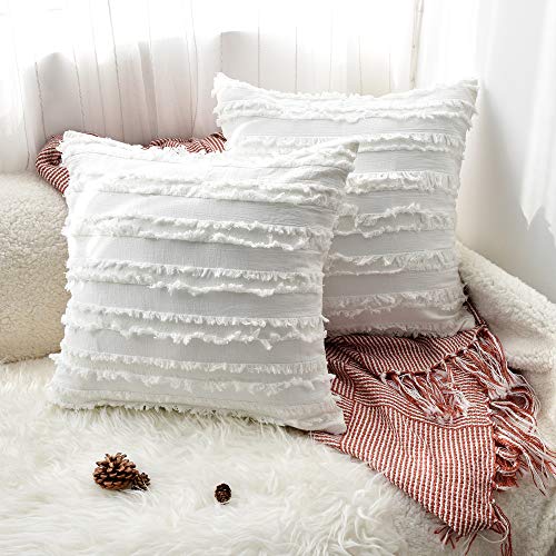 UMI.  by Amazon Corduroy Cushion Covers, 45 x 45 cm Pillow Covers for Sofa, Bed, Car, Decorative Cushion Covers, White, 18"x 18"