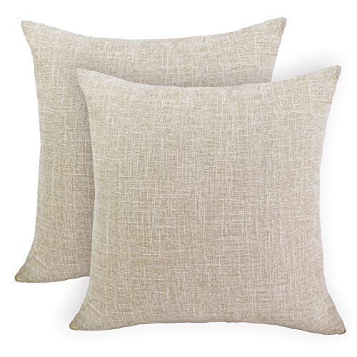 Ivyshion Set of 2 Cotton and Linen Cushion Covers for Sofa, Home, Classic Decor, Cushion Cover for Home, Living Room, Bedroom, Bed, 60 x 60 cm, Beige