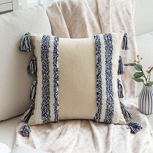 MIULEE Cushion Cover Protectors Square Decorative Cushions Tufted Modern Soft for Sofa Chair Bed Living Room Bedroom Home 1 Piece 50x50cm Dark Blue