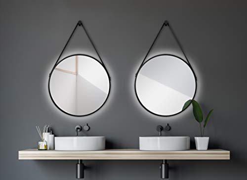 Talos Black Light - Round Design Mirror (Aluminum Frame, LED lighting, Neutral White light, 50 cm diameter)