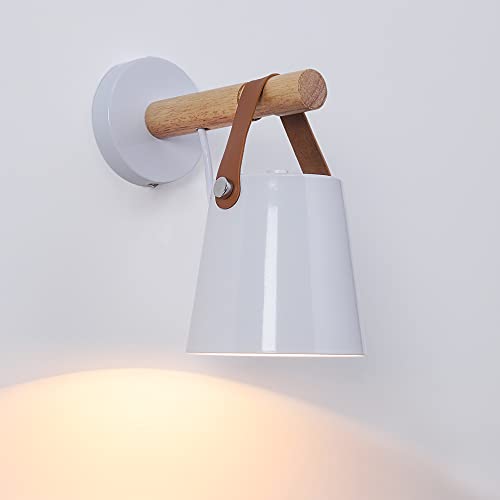 Goeco Decorative Wall Lamp, Wood Wall Lights, E27 Nordic Wall Sconces, for Bedside Table Hallway Dining Room (White)