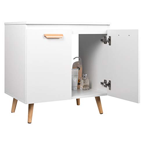 EUGAD Bathroom Cabinet Under Sink Cabinet Under Sink Cabinet Bathroom Sink Cabinet Storage with 2 Doors 60x40x60.5cm White 0138WY