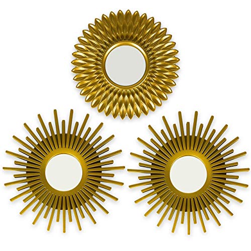 BONNYCO Gold Decorative Wall Mirrors Pack 3 Decorative Mirrors Ideal for Home, Bedroom and Living Room Decoration |  Round Wall Mirrors Original Gifts for Women |  Wall Decor