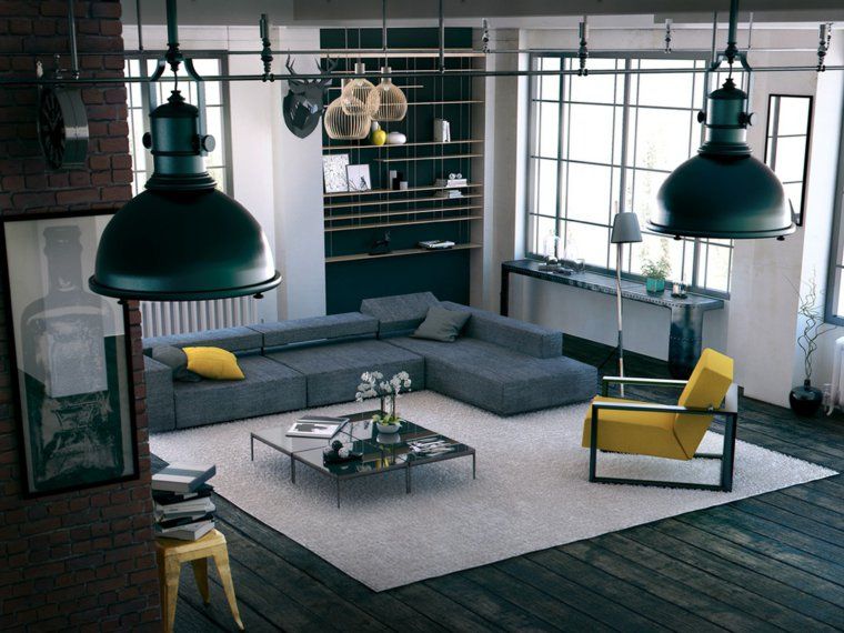 Industrial yellow living room