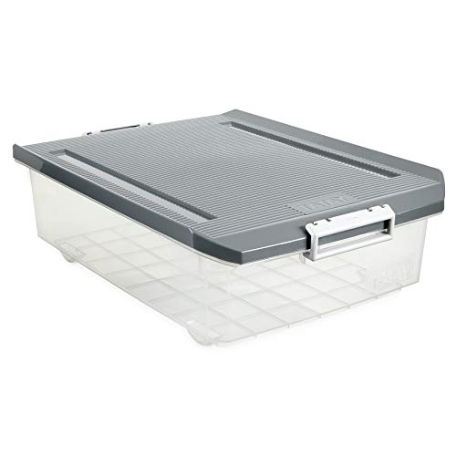 Tatay Multipurpose Storage Box with Lid, Under Bed, 32 L Capacity, With Handles and Wheels, in Polypropylene, BPA Free, Gray, Measures 40 x 57 x 18 cm