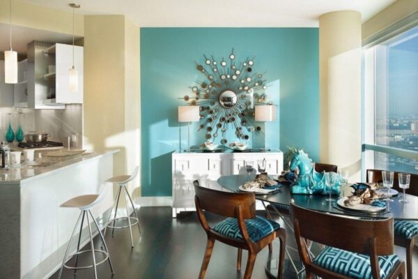 Turquoise kitchen walls: the best combinations