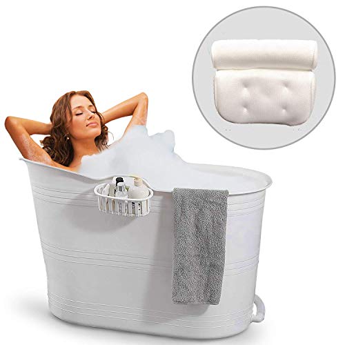 FlinQ Bathtub with White Cushion |  Adult Mobile Bathtub with Neck Pad |  Bathtub for Adults and Children |  Outdoor Bathtub |  Portable Plastic Bathtub for Shower