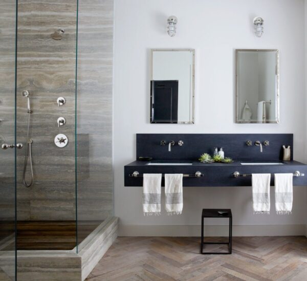 How to arrange the bathroom fixtures in a long and narrow bathroom