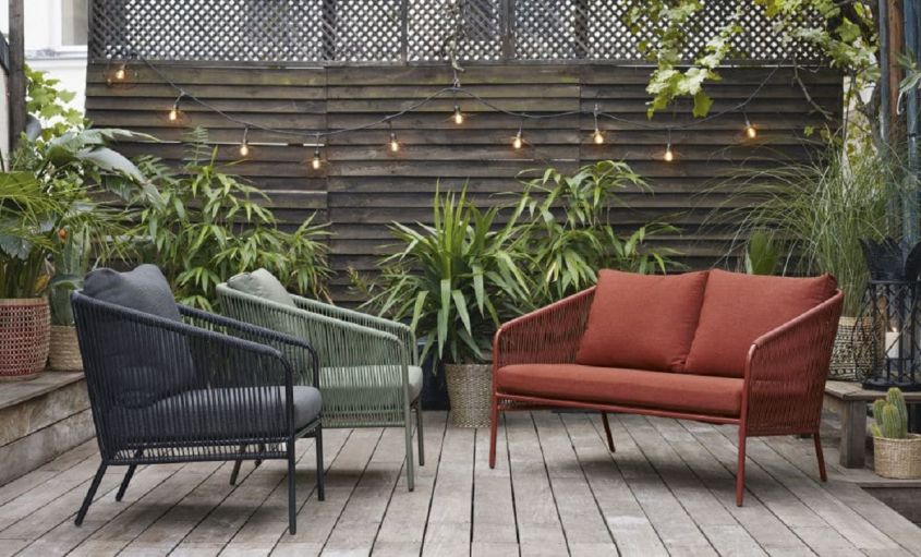 maisons du monde 2 seater garden sofa in terracotta colored resin and black metal