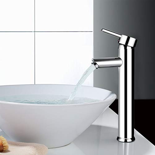 BONADE Chrome Tall Sink Faucet Brass Single Handle Bathroom Faucet Sink Faucet with Detachable Aerator Hot and Cold Water Mixer Water Saving