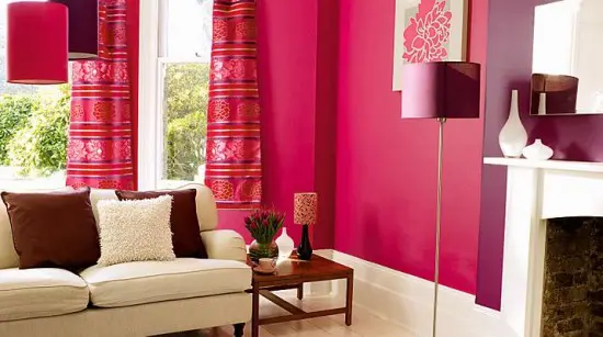 pink living room walls