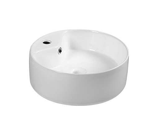 SSTARBATH Plus Ceramic Over Countertop Basin Round Drill Tap 40 x 40 x 15 cm White Gloss SRON