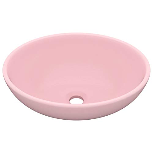 Tidyard Luxury Oval Wash Basin Bathroom Sink Modern Bathroom Sink Matte Pink Ceramic 40x33 cm