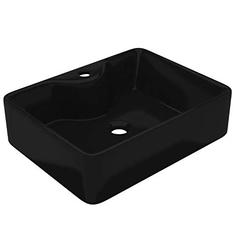 Zerone Rectangular Ceramic Sink, Black Countertop Sink for Bathroom, Toilet or Vanity, 480 x 370 x 135 mm