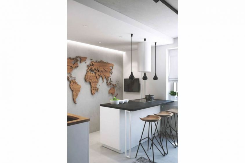 Kitchen wall with geographical map