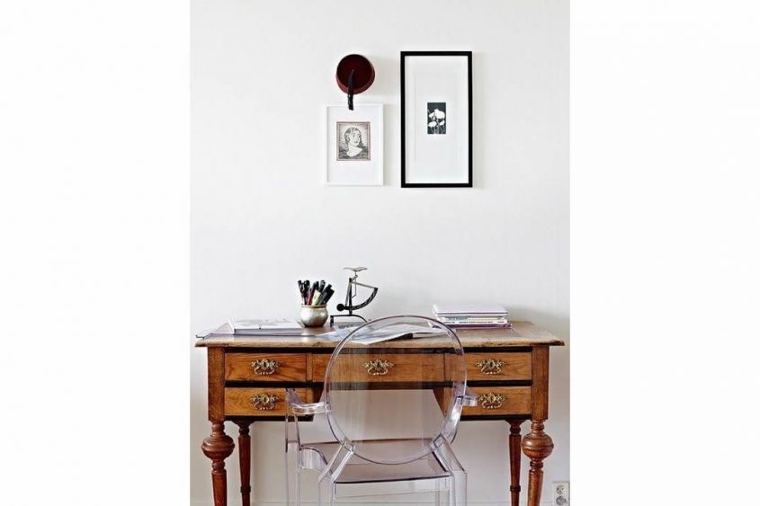 Antique desk and modern chair