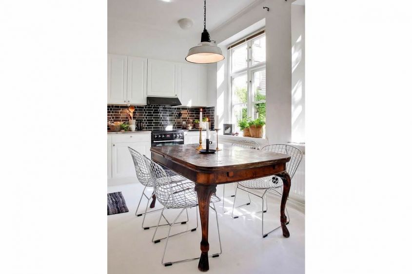 antique table in the kitchen