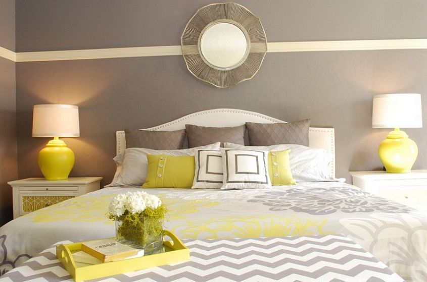 Gray and yellow bedroom