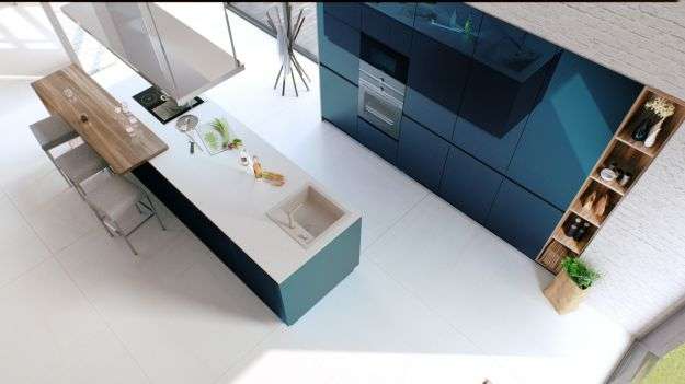 Blue kitchen with glossy effect