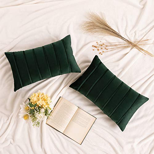 MIULEE 2 Pieces Super Soft Velvet Cushion Cover Sofa Pillow Case Modern Decoration for Office Sofa Bed Living Room Bedroom Room Chair 30x50cm Dark Green