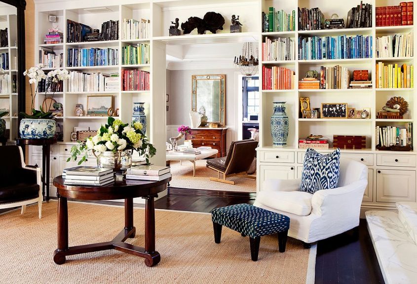 Living room with wall bookcase