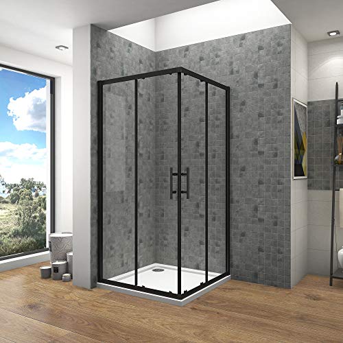 76x76cm 6MM ANTICAL SLIDING CORNER SHOWER CABIN WITH BLACK PROFILING 190 CM HEIGHT, CORNER ENTRANCE