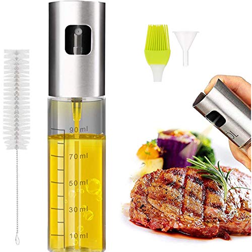 Eletorot Sprayer Oil Spray Oil Kitchen Olive Oil Dispenser Vinegar Sprayer 304 Stainless Steel Glass Bottle 100 ML for Cooking, Salad, Baking, Bread, BBQ