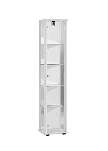 Showcase 176x37x33 cm wall cabinet in white with lighting with 4 glass shelves