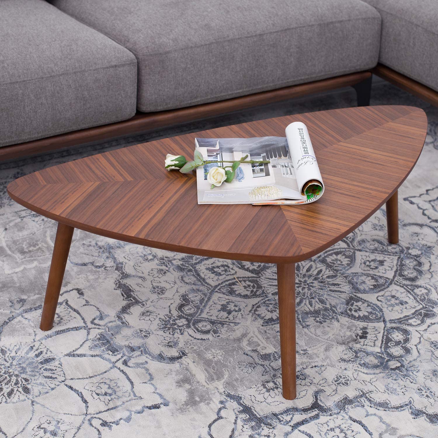 Amazon Brand - Rivet - Triangular Coffee Table With Wooden Legs.