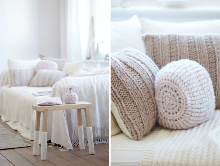 pillows and wool blankets