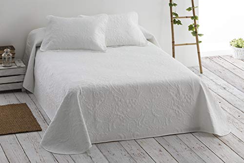 Home Textile Hair - Bouti Smooth Bedspread in Breathable Microfiber, 3D design with Cushion Covers Mod. TEBIT (White, 105 cm (200x270 cm) Bed)