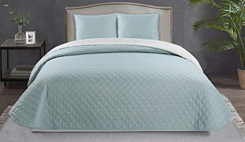 BENEDETTAHOME Spring-Summer Reversible Bouti Bedspread, Lisa Model, Aquamarine- Tofu.  Size 250x260 cm + 2 quadrants of 50x50 cm.  Bedspread for 150 bed.