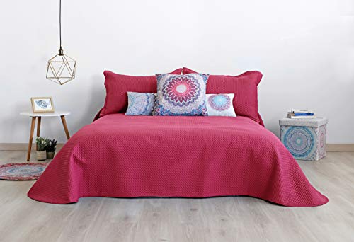 Sibiles - Bouti Summer Reversible Bicolor 3D Effect Bedspread for Bed (135/150 Bed, Cherry / Anthracite)