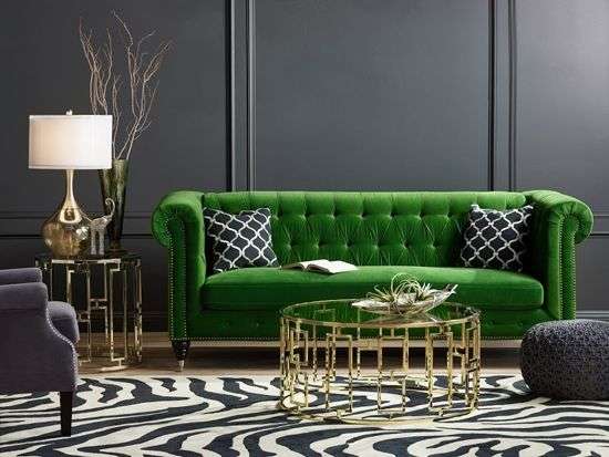 Green velvet sofa