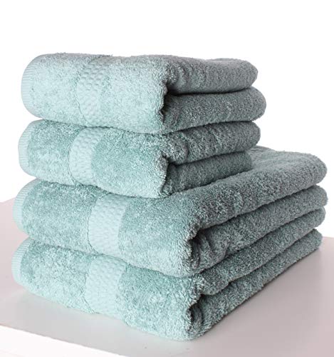 PimpamTex - Set of Premium Towels 700 Grams Quick Drying for Bath, 100% Cotton, Pack Bath Towels + Hand Towels - (Green, 2 of 70x140 cm + 2 of 50x100 cm)