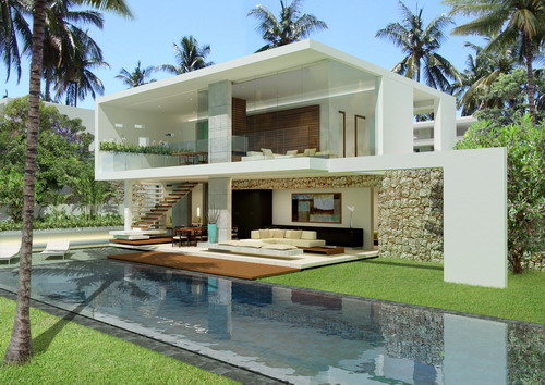 luxurious garden with swimming pool